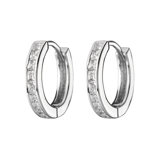 Sterling Silver Channel Cut Cubic Zirconia Huggie Hoops Earrings