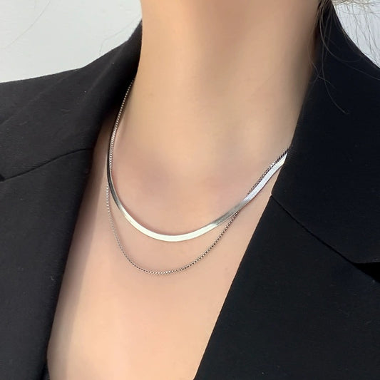 Sterling Silver Double Layered Chain Snake Necklace
