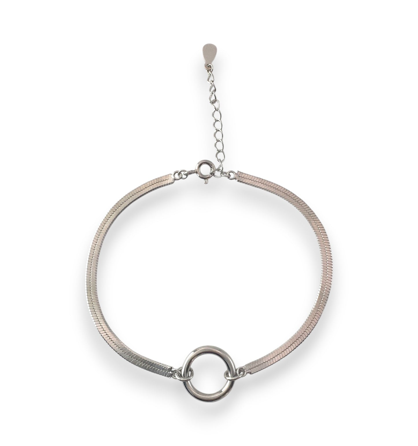 Sterling Silver Herringbone Chain Circle Linked Bracelets