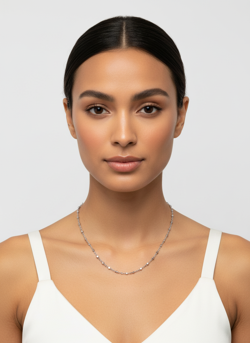 Silver chain necklace on a white background