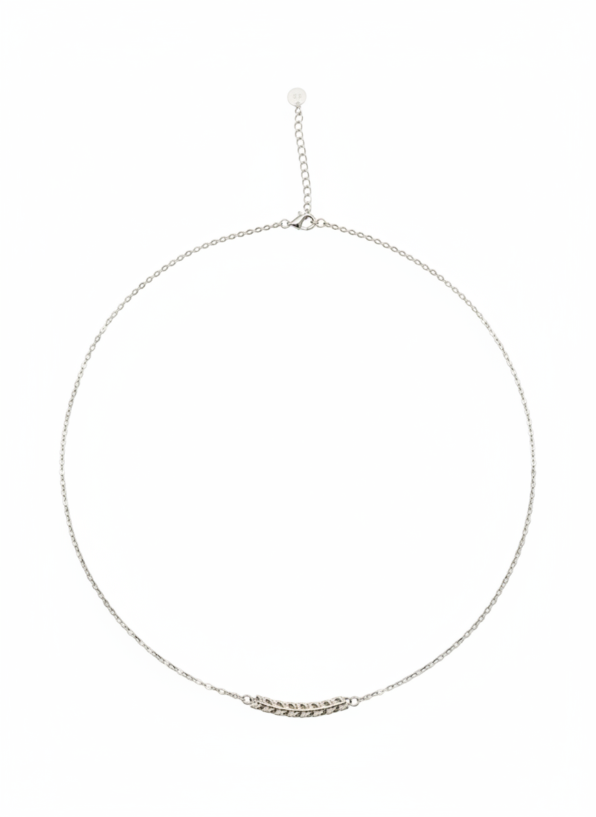 Silver necklace on a white background