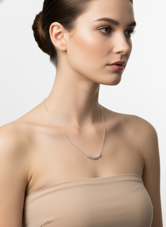 Silver necklace on a white background