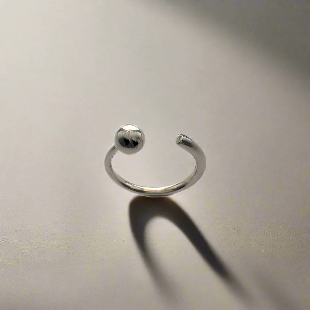 Sterling Sliver Simple Round Ball Adjustable Ring