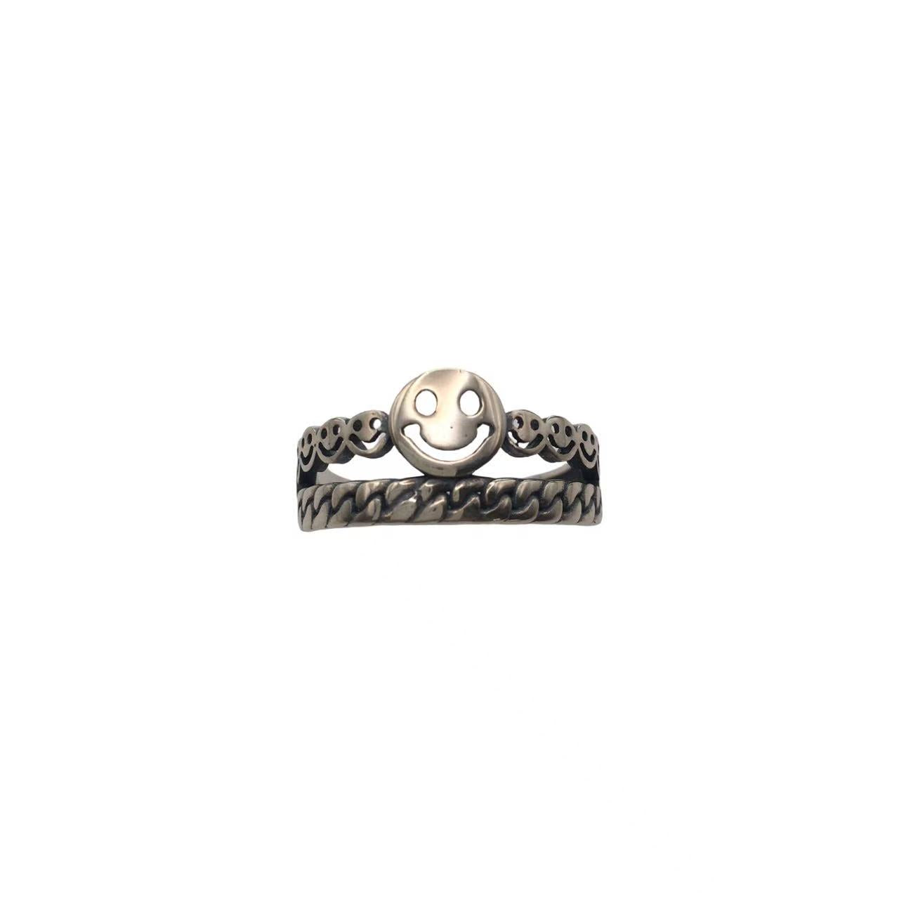 Sterling Sliver Vintage Smiley Face Adjustable Ring