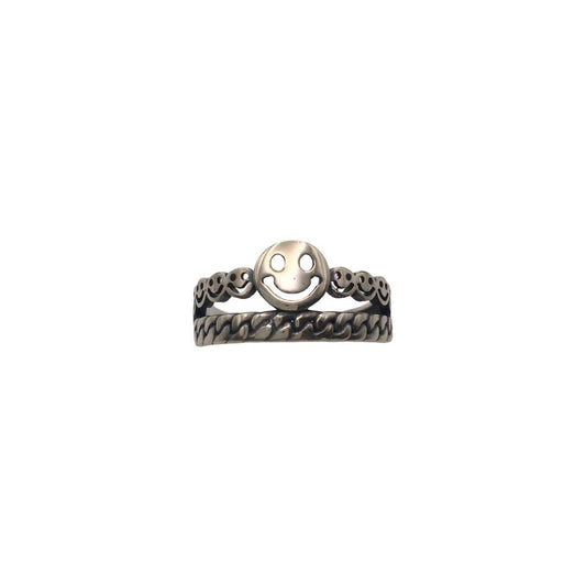 Sterling Sliver Vintage Smiley Face Adjustable Ring