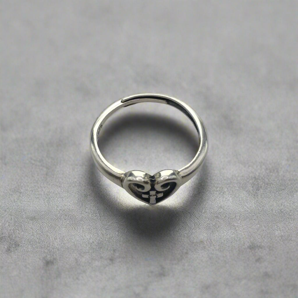 Sterling Sliver Heart Shape Cross Design Adjustable Ring