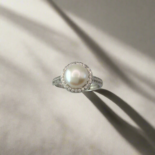 Sterling Sliver and White Pearl Adjustable Ring