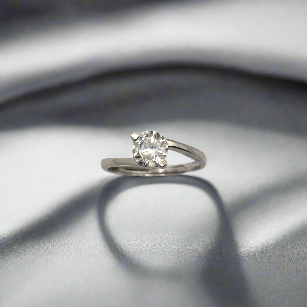 Sterling Silver Round Cubic Zirconia Adjustable Ring