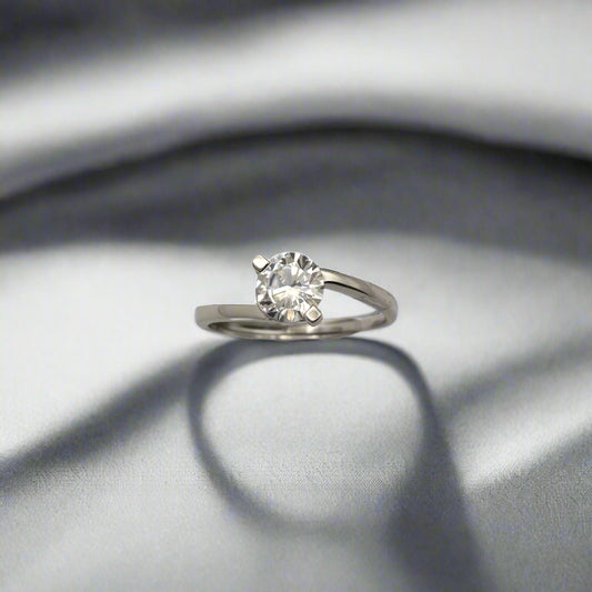 Sterling Silver Round Cubic Zirconia Adjustable Ring