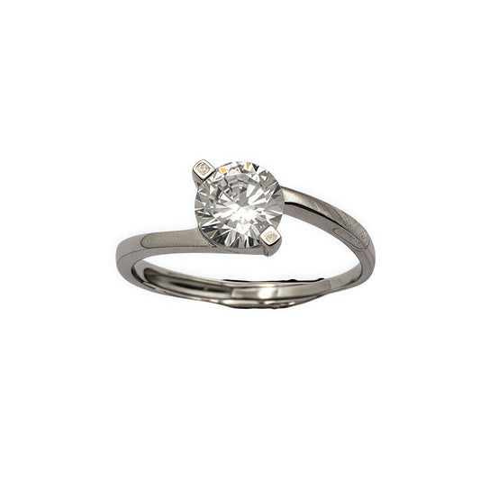 Sterling Silver Round Cubic Zirconia Adjustable Ring