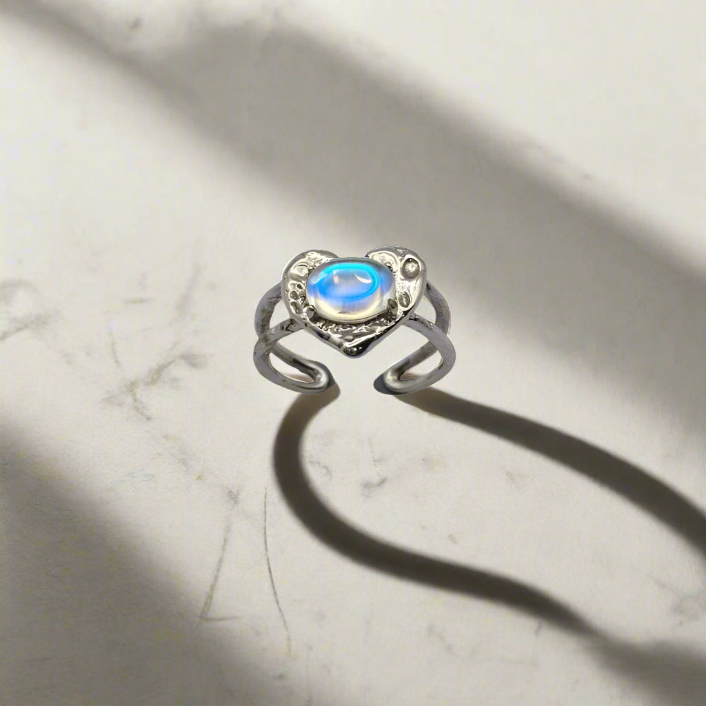 Sterling Silver Clear Quartz Heart Design Adjustable Ring
