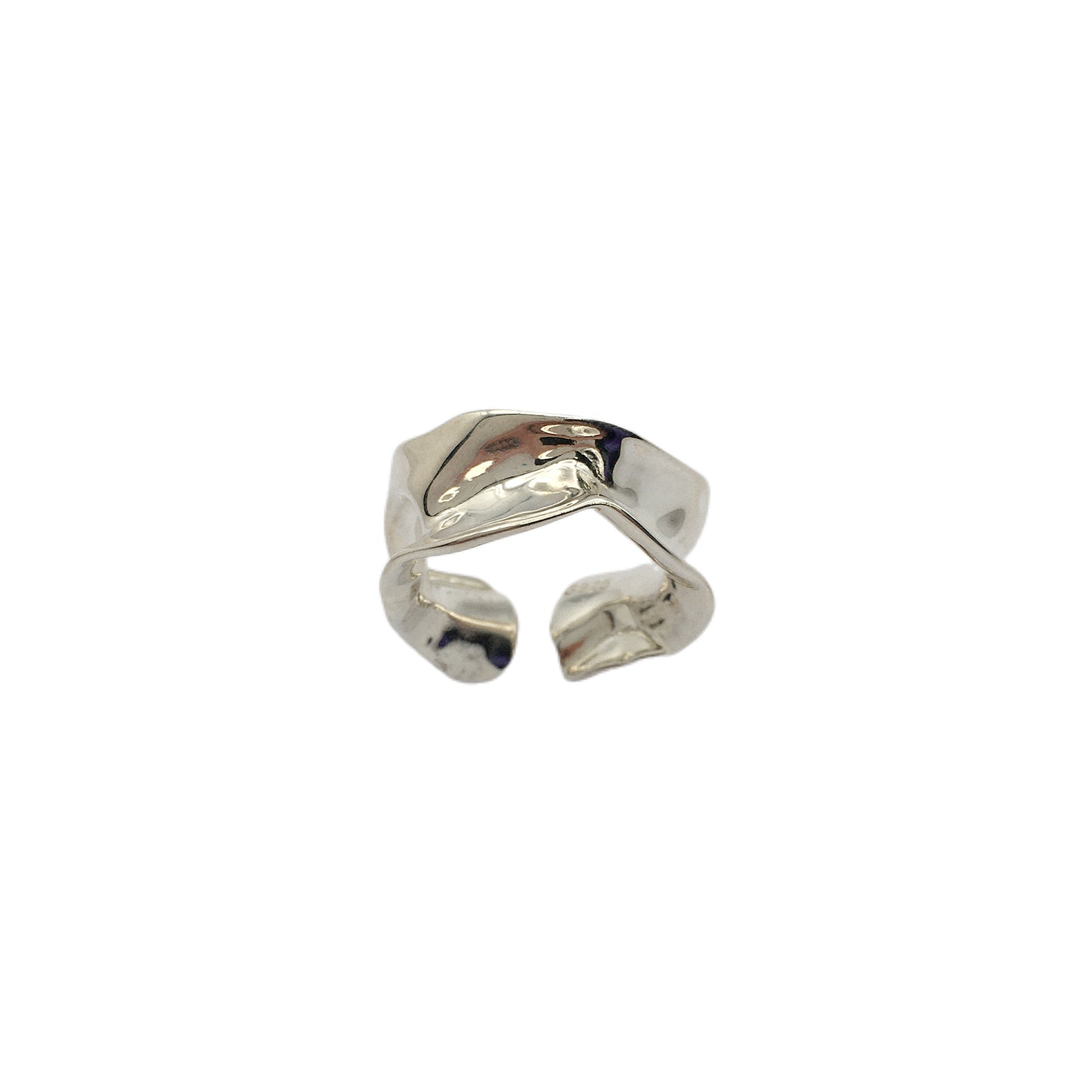 Silver open ring on a white background