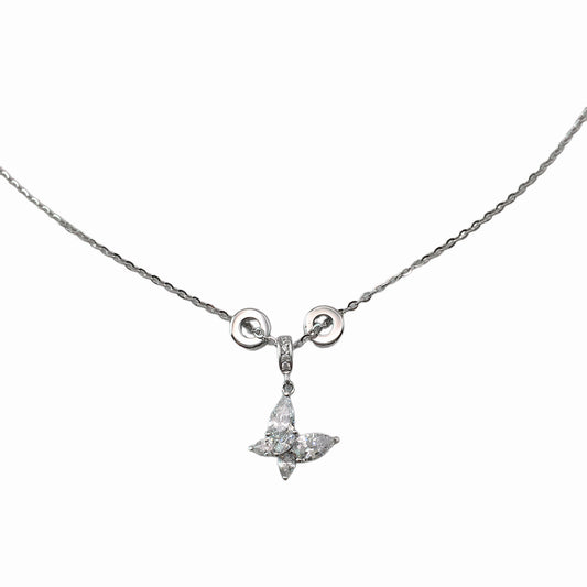 Silver necklace with a butterfly pendant on a white background