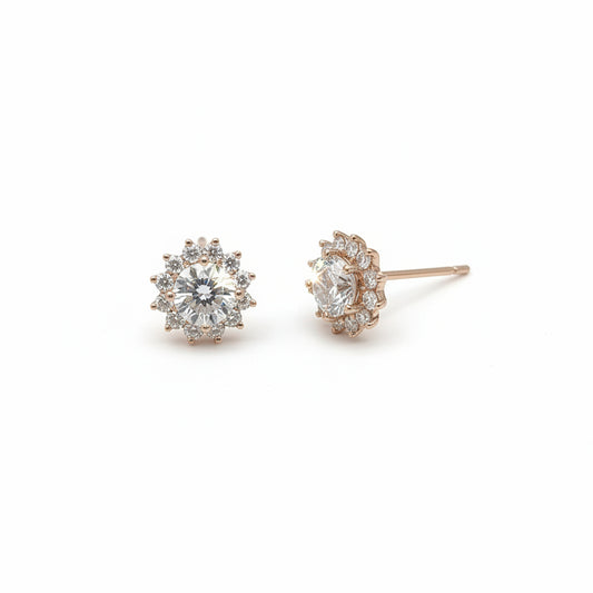 Sterling Silver Rose Gold Flower Zircon Stud Earrings