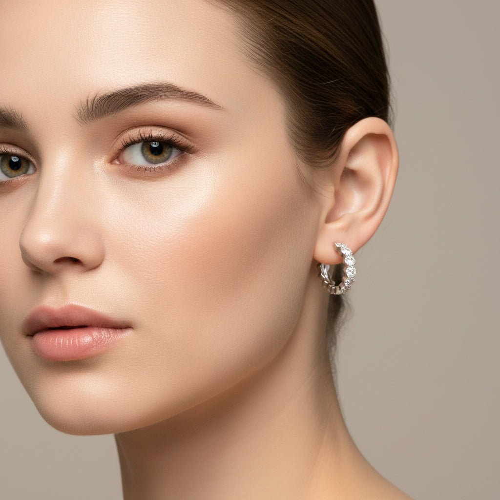 Sterling Silver Wave-Shaped Zircon Huggie Hoop Earrings
