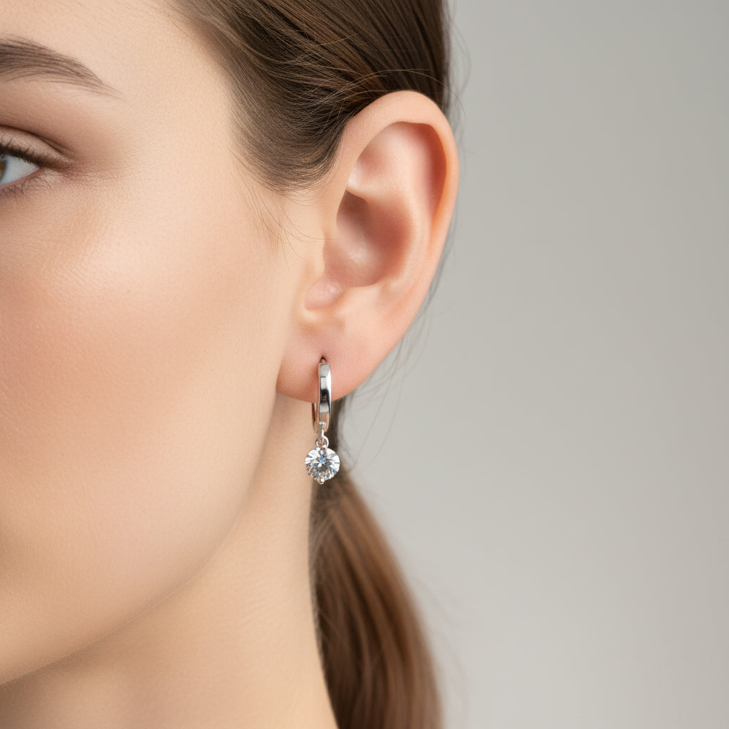 Sterling Silver Zircon Huggie Hhoop Earrings