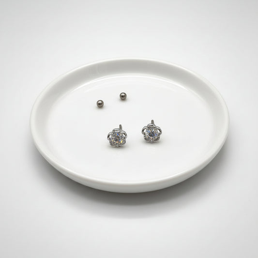 Sterling Silver Flower Zircon Screw Back Earrings