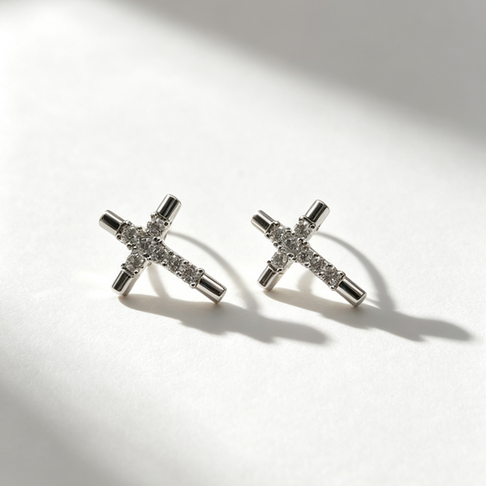 Sterling Silver Cross Zircon Earrings