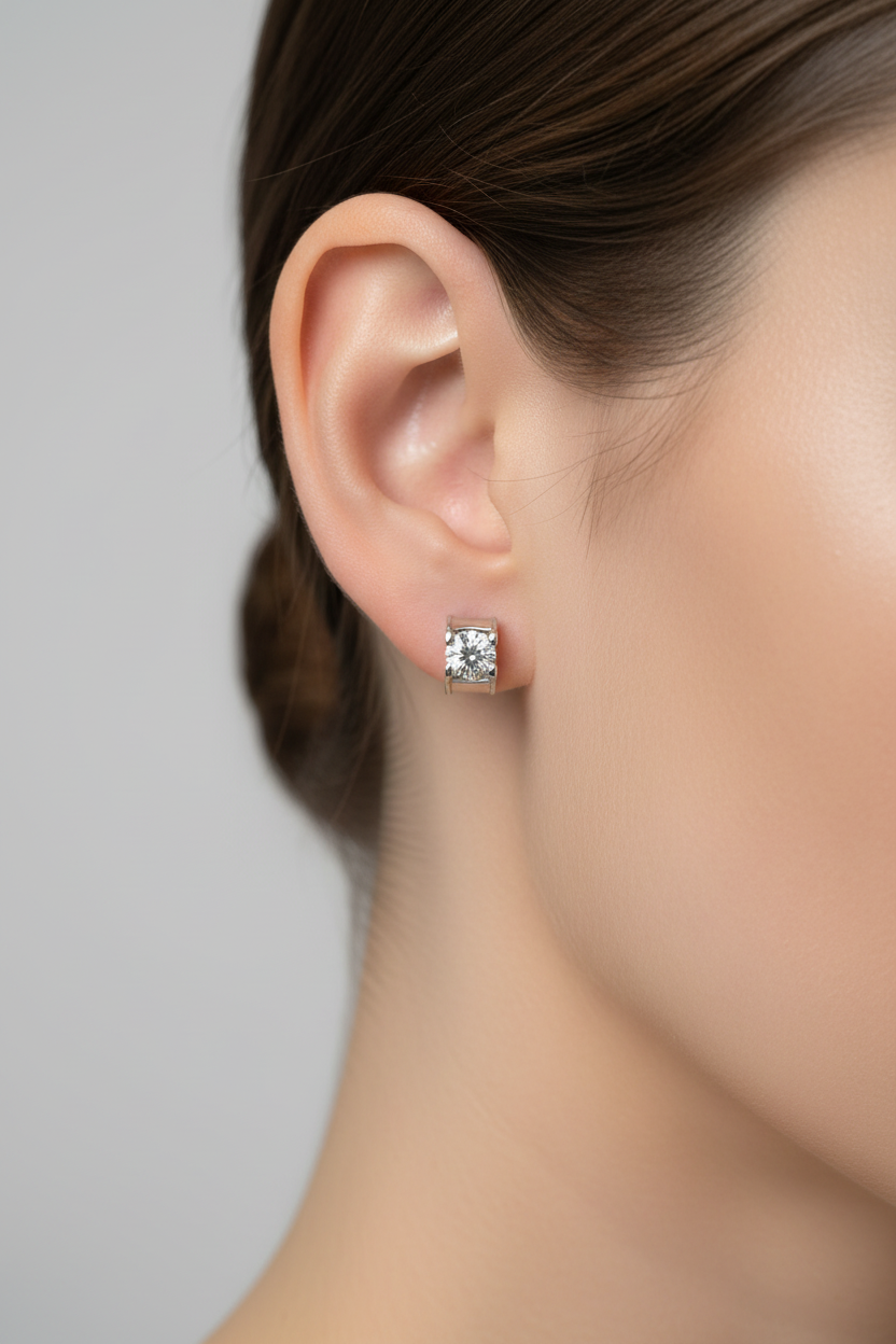 Sterling Silver Openwork Zircon Stud Earrings