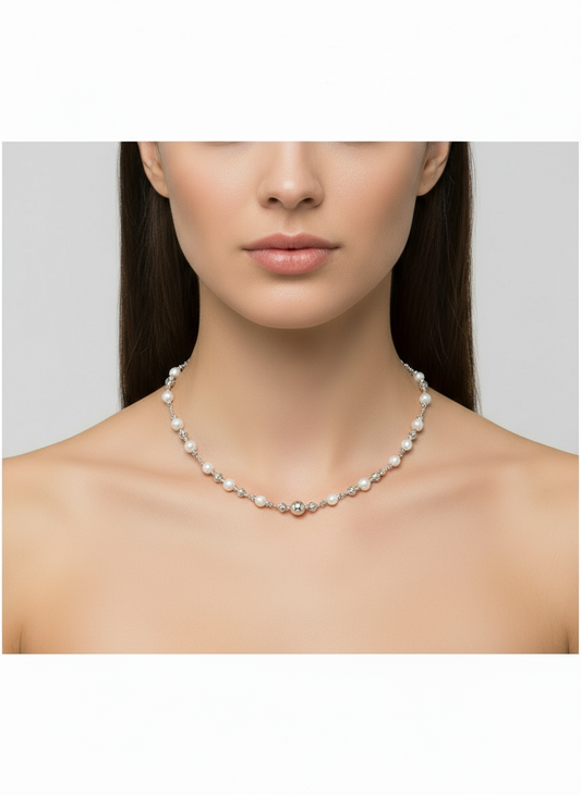 Necklace with pearls and beads on a white background