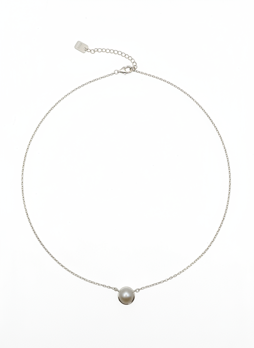 Necklace with a single pearl pendant on a white background