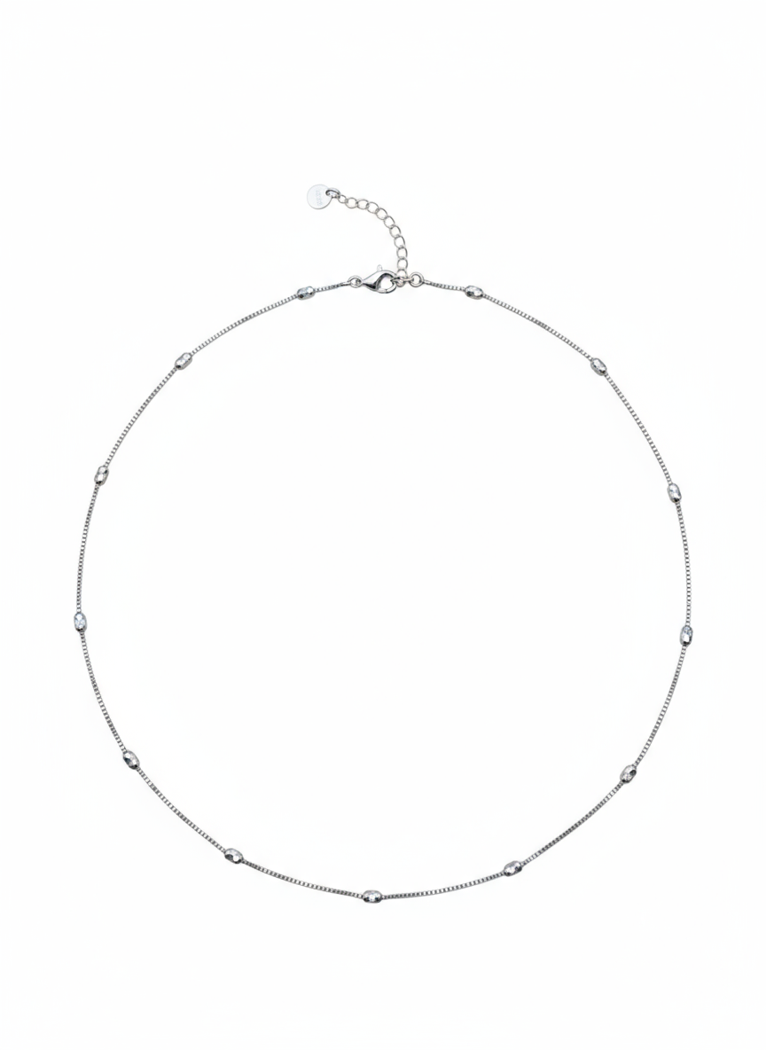 Silver necklace on a white background