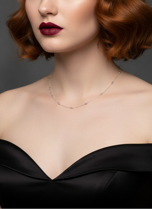 Silver necklace on a white background