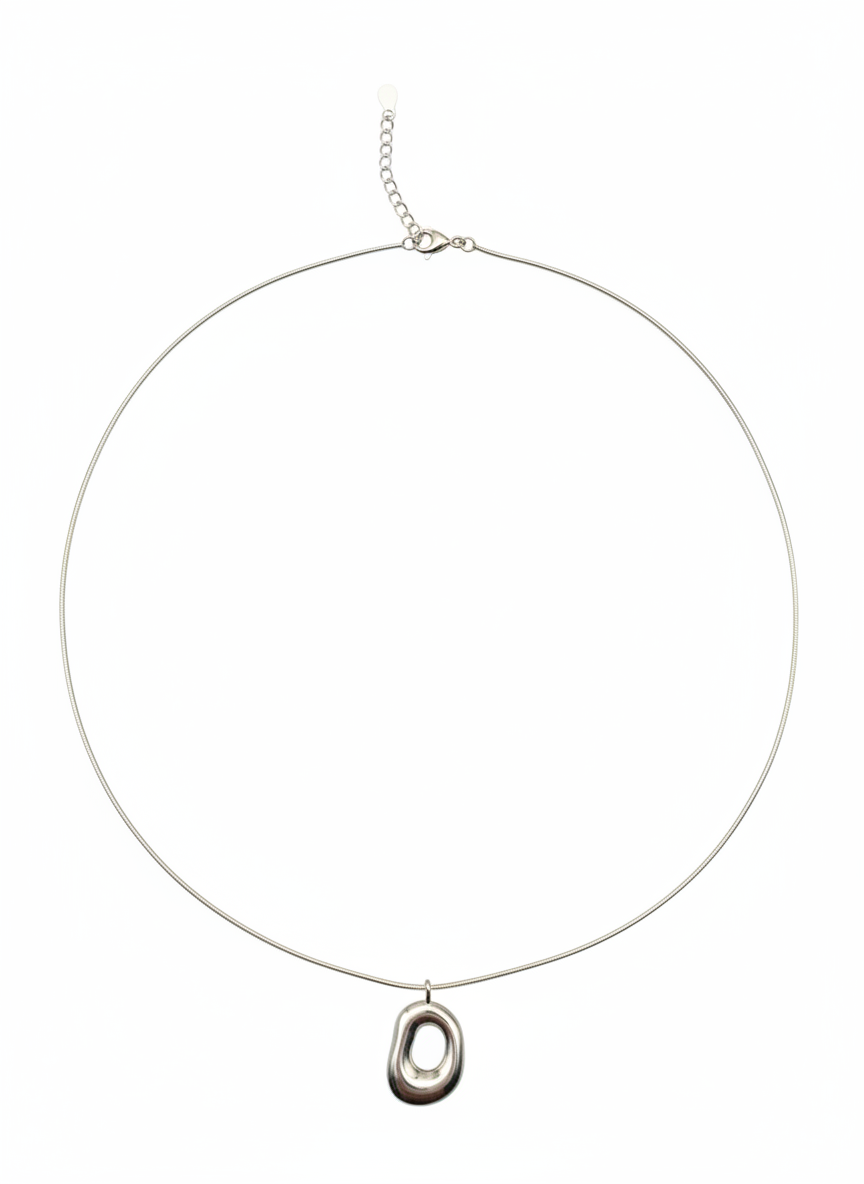 Silver necklace with a pendant on a white background