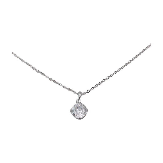 Silver necklace with a round pendant on a white background