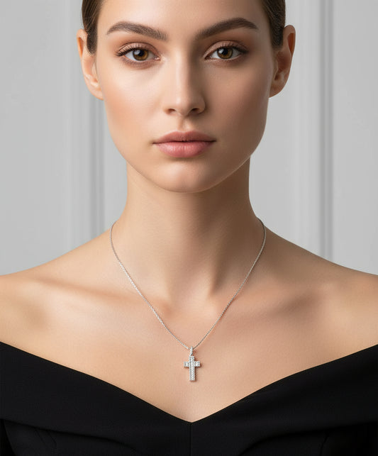Necklace with a cross pendant on a white background