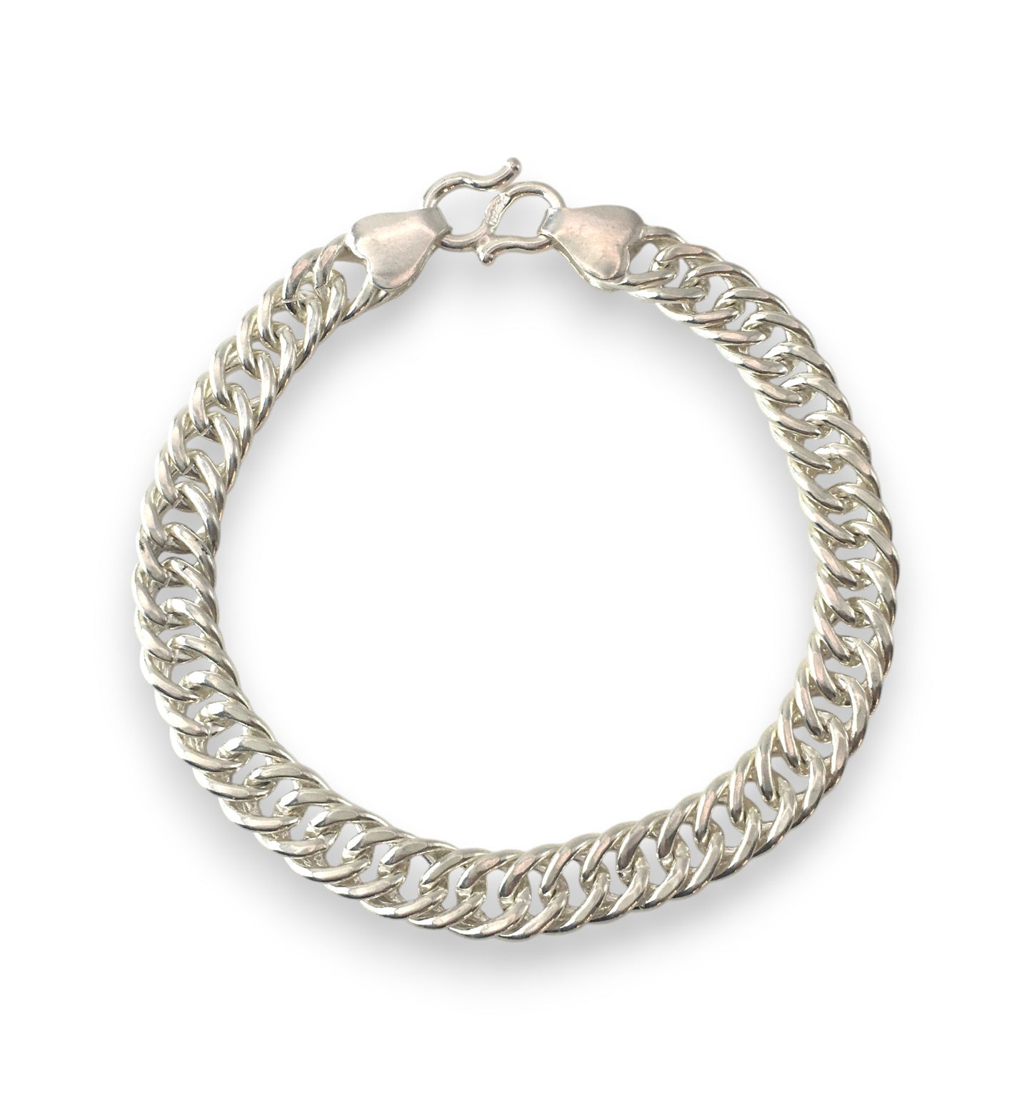Silver chain bracelet on a white background