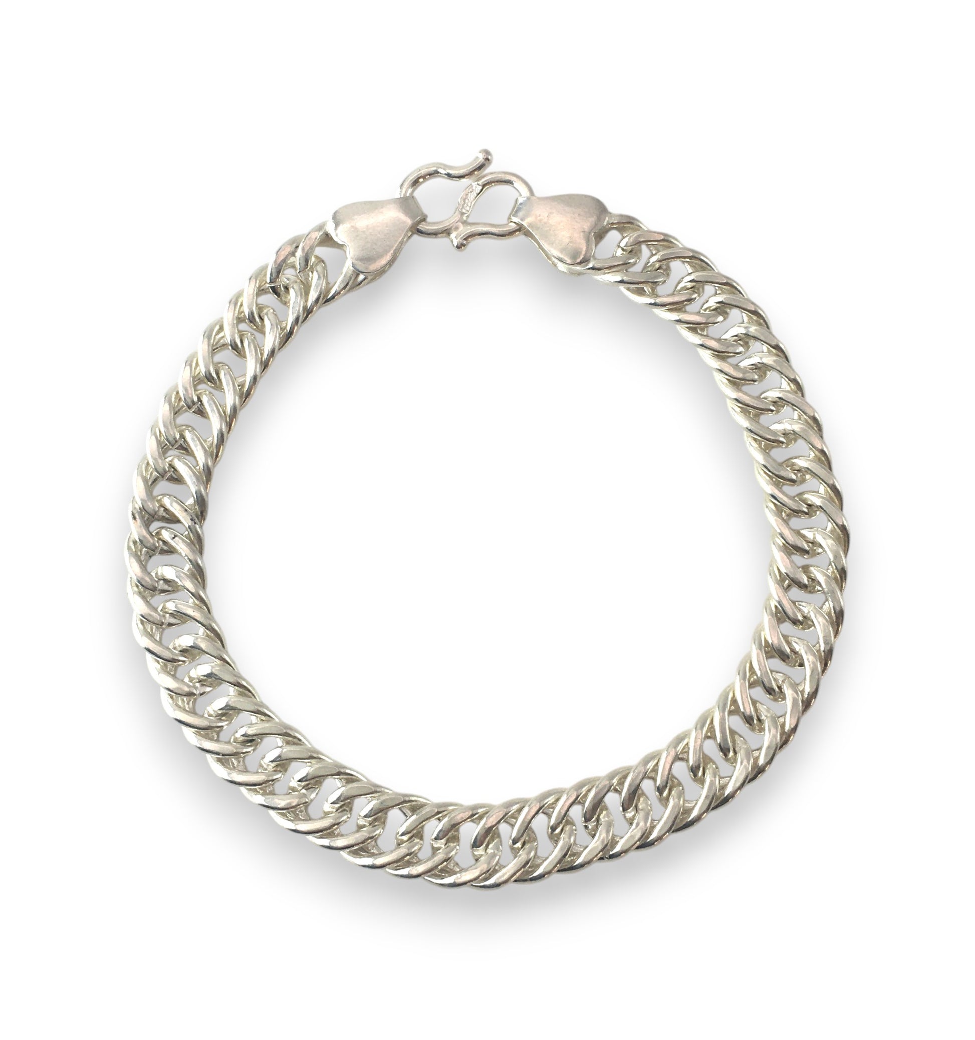 Silver chain bracelet on a white background