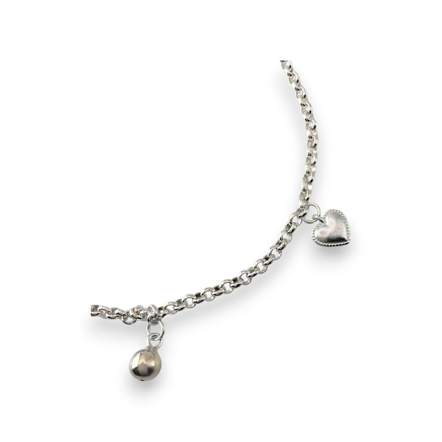 Sterling Silver Heart and Ball Pendant Bracelets