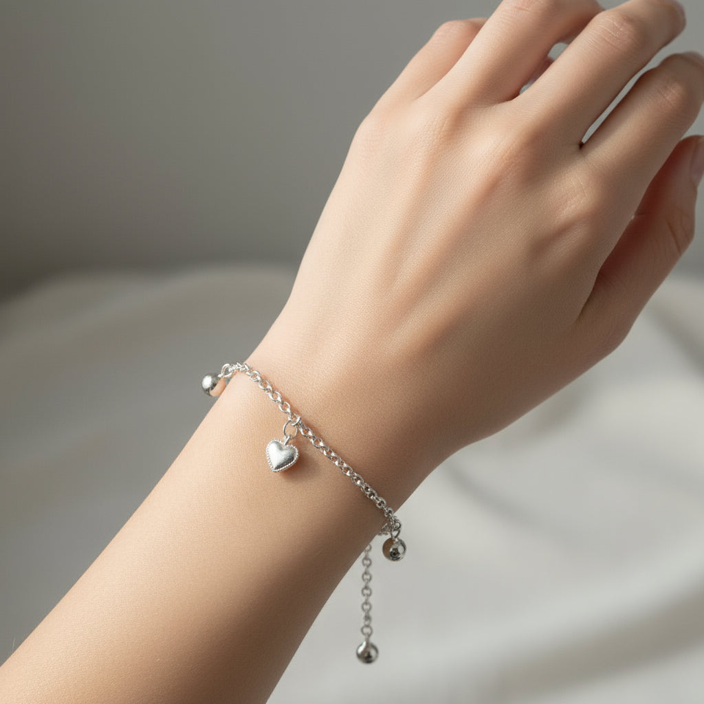 Sterling Silver Heart and Ball Pendant Bracelets