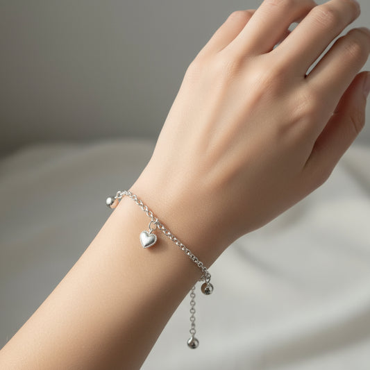 Sterling Silver Heart and Ball Pendant Bracelets