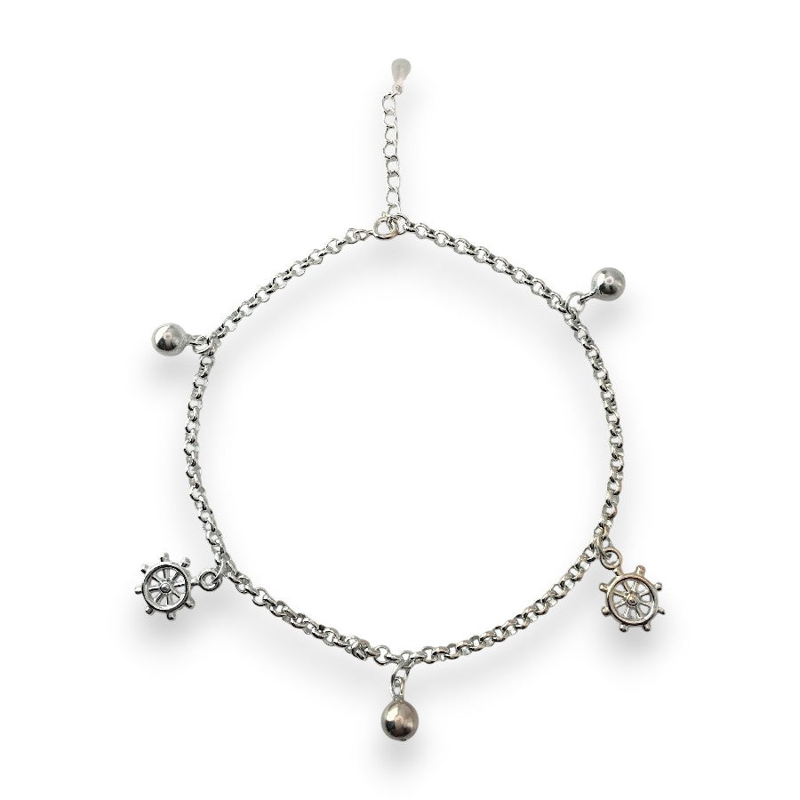 Silver bracelet with charms on a white background
