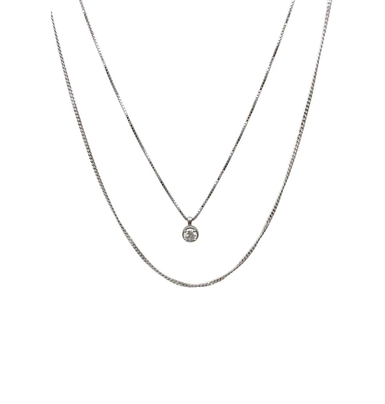 Sterling Silver Cubic Zirconia Pendant Layered Necklace