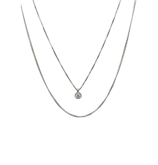Sterling Silver Cubic Zirconia Pendant Layered Necklace