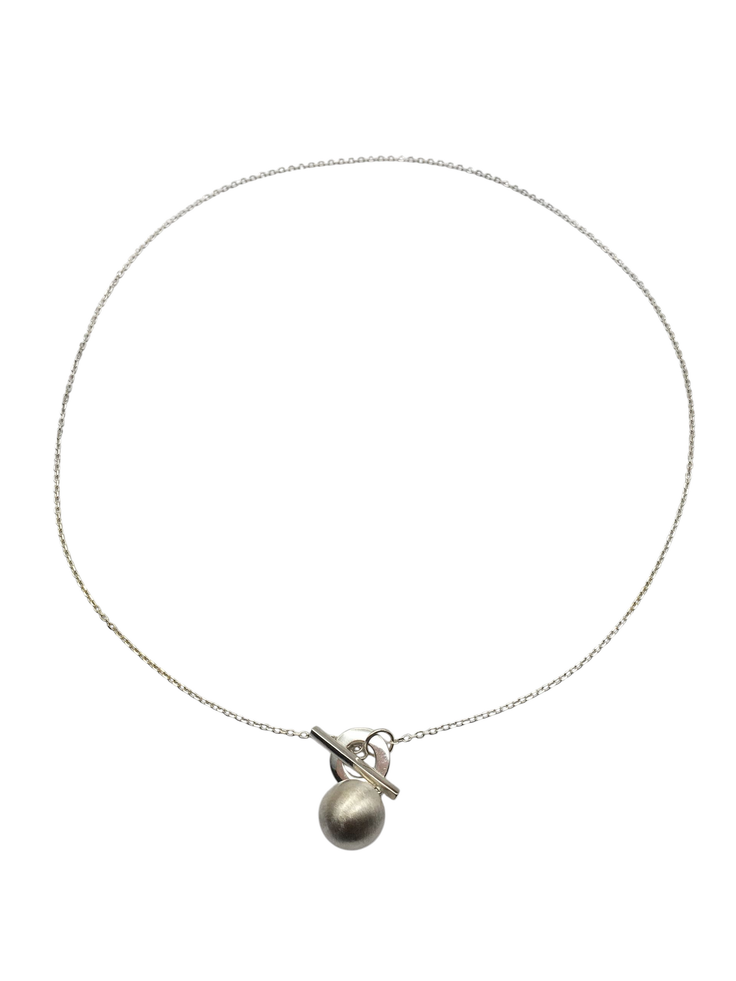 Sterling Silver T-Bar Brass ball Pendant Necklace