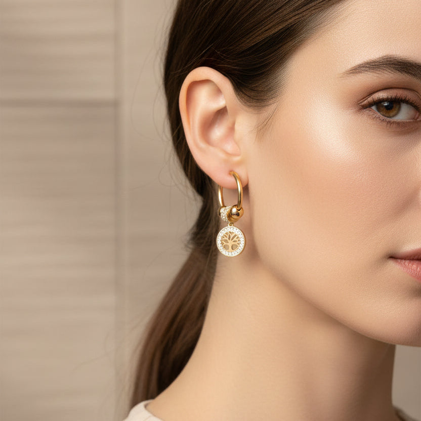 Tree of Life Zircon Waterproof Earrings
