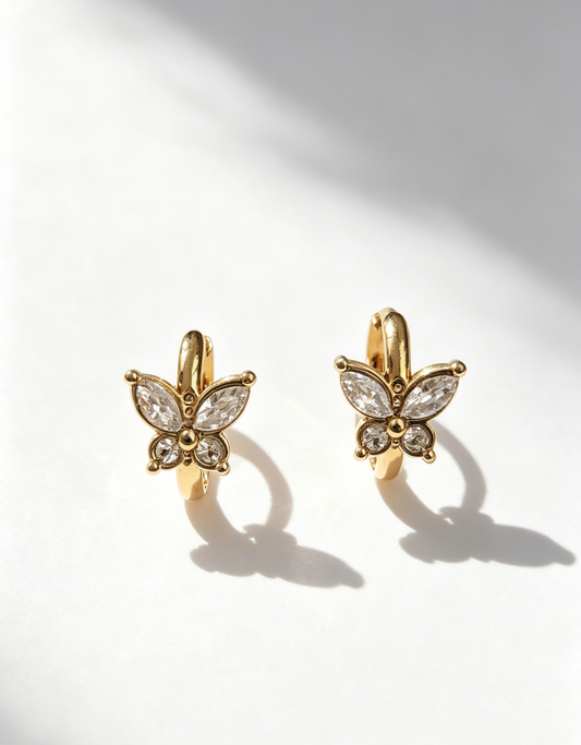 Zircon Butterfly Hoop Waterproof Earrings