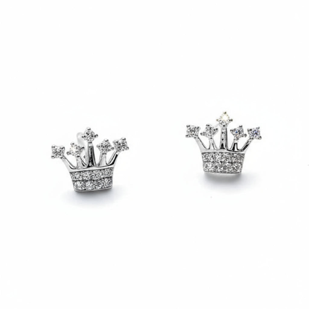 Crown-shaped earrings on a white background