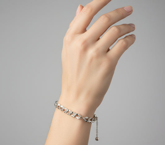 Silver chain Bracelet on a white background