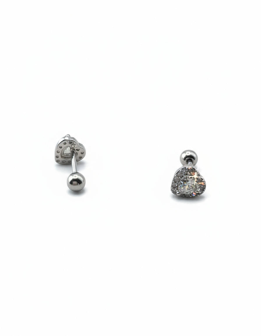Pair of silver earrings with gemstones on a white background