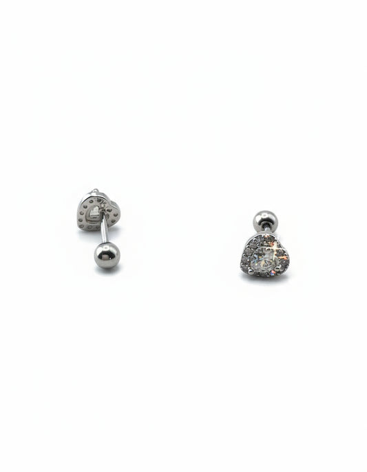 Pair of silver earrings with gemstones on a white background