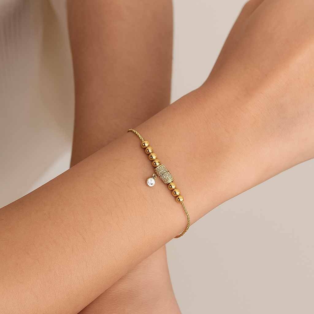 Sterling Silver Gold Plated Diamante Cylinder Bracelets
