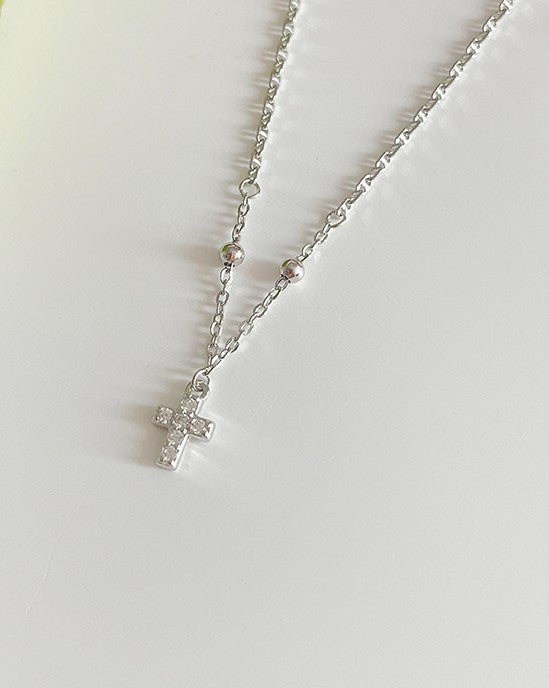 Sterling Silver Diamante Mini Cross Pendant Necklace