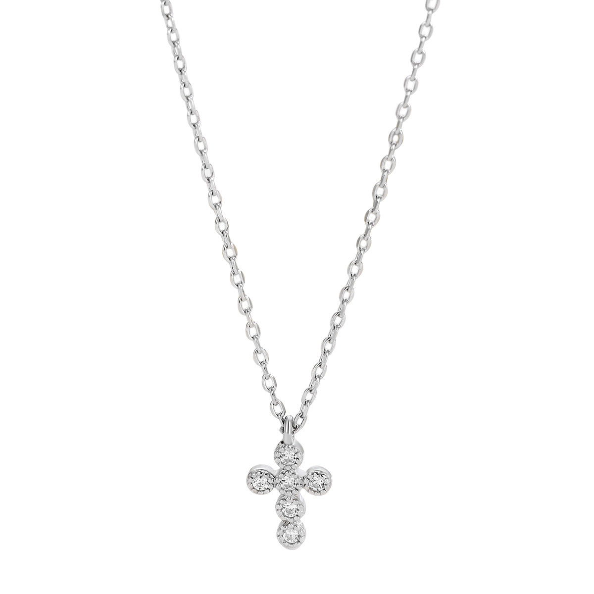 Sterling Silver Diamante Mini Cross Pendant Necklace