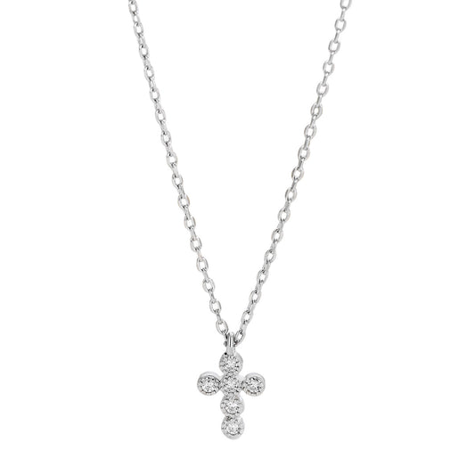 Sterling Silver Diamante Mini Cross Pendant Necklace
