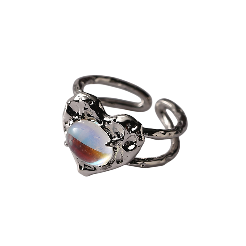 Sterling Silver Clear Quartz Heart Design Adjustable Ring